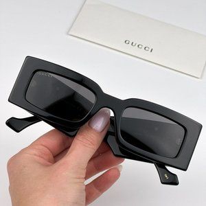 Gucci GG1425S 001 Sunglasses Black Grey Rectangle Unisex GG 1425S